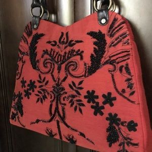 Elegant Red and Black Beaded Shoulder Bag